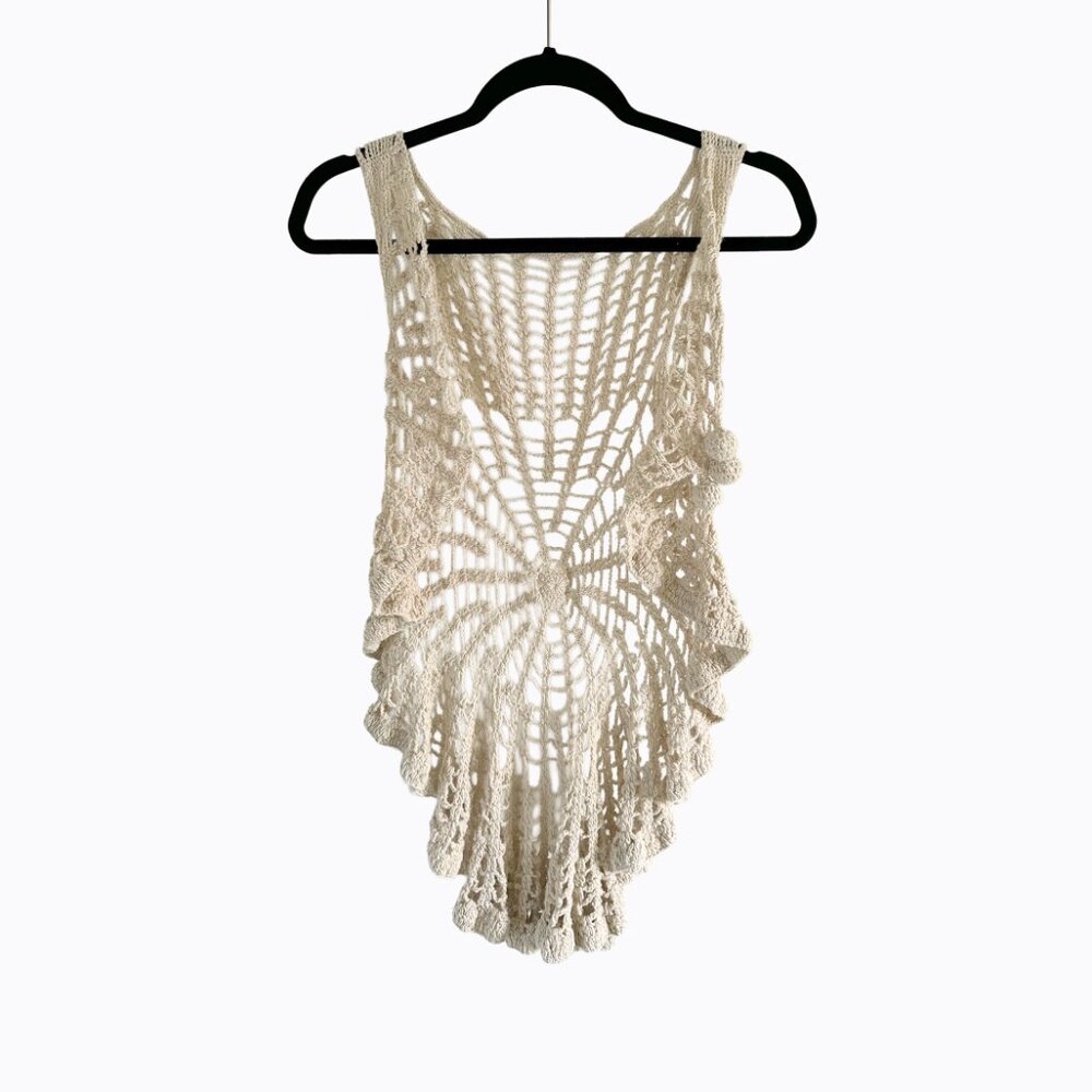 Handmade Crochet Cream Vest XS Y2K Boho Hippie Festival Indie Sleaze Cottagecore - Picture 3 of 6